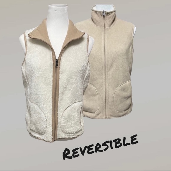 LAURA SCOTT Soft Shell Fleece & Faux Fur Reversible Vest, Full Zip, Sleeveless - Picture 1 of 9